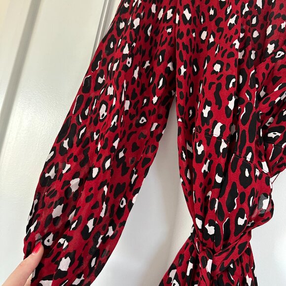 NWT A.L.C. Mini Dress Long Sleeves Leopard Print Wrap Tie-Up Belt Deep V-Neck - Picture 8 of 14